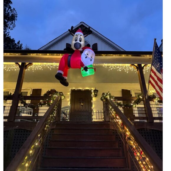 🆕7.2FT Christmas Inflatable Reindeer Holding Santa in The Mouth Decoration - Picture 1 of 10